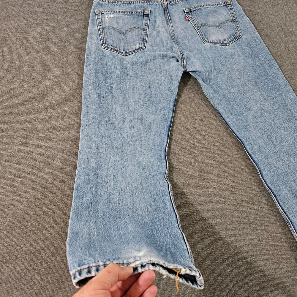 Levis 505 Regular Fit Light Wash Straight Leg Denim Jeans Mens 38x30 Blue - Picture 13 of 16